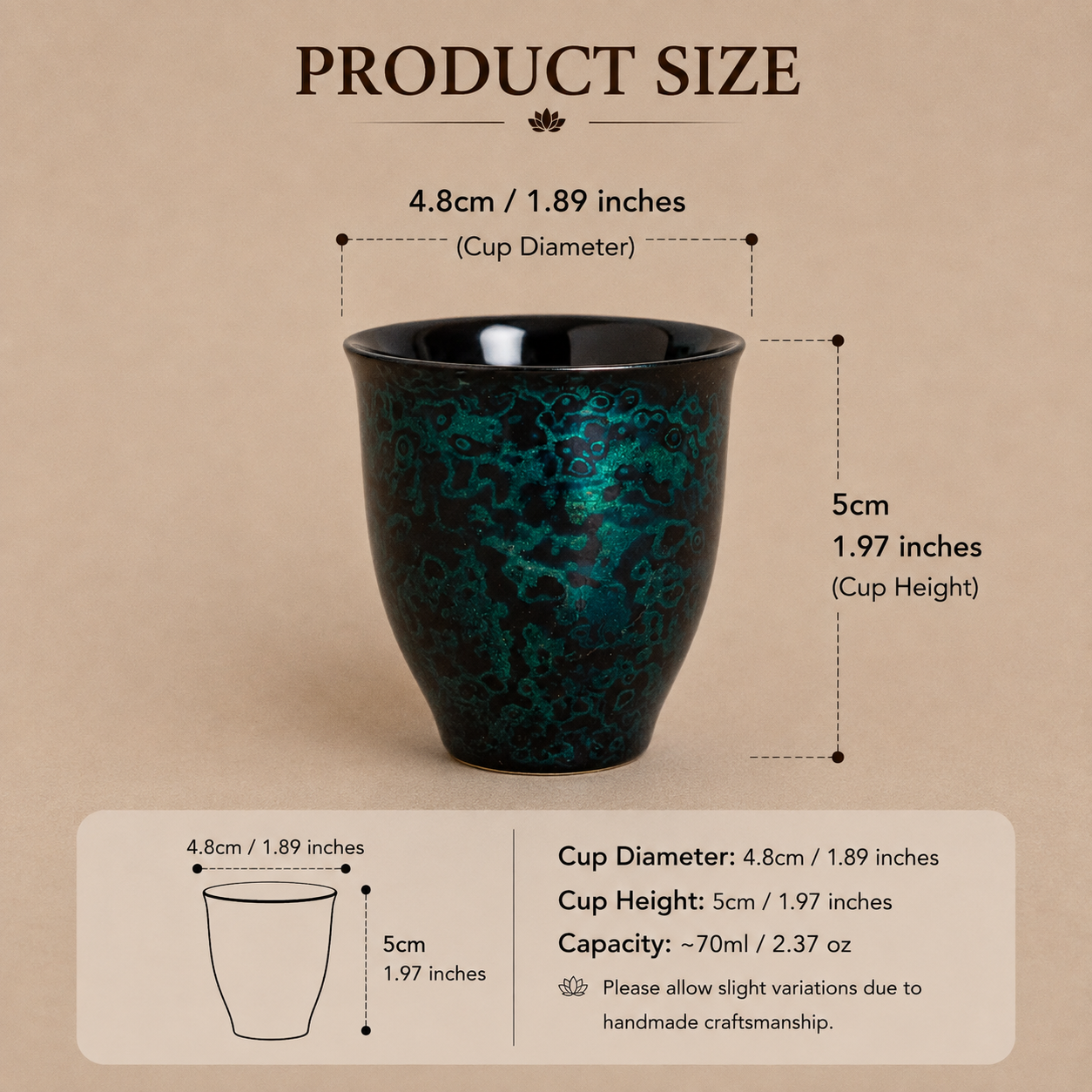 Oriental Deep Green Rhinoceros Skin Lacquer Tea Cup