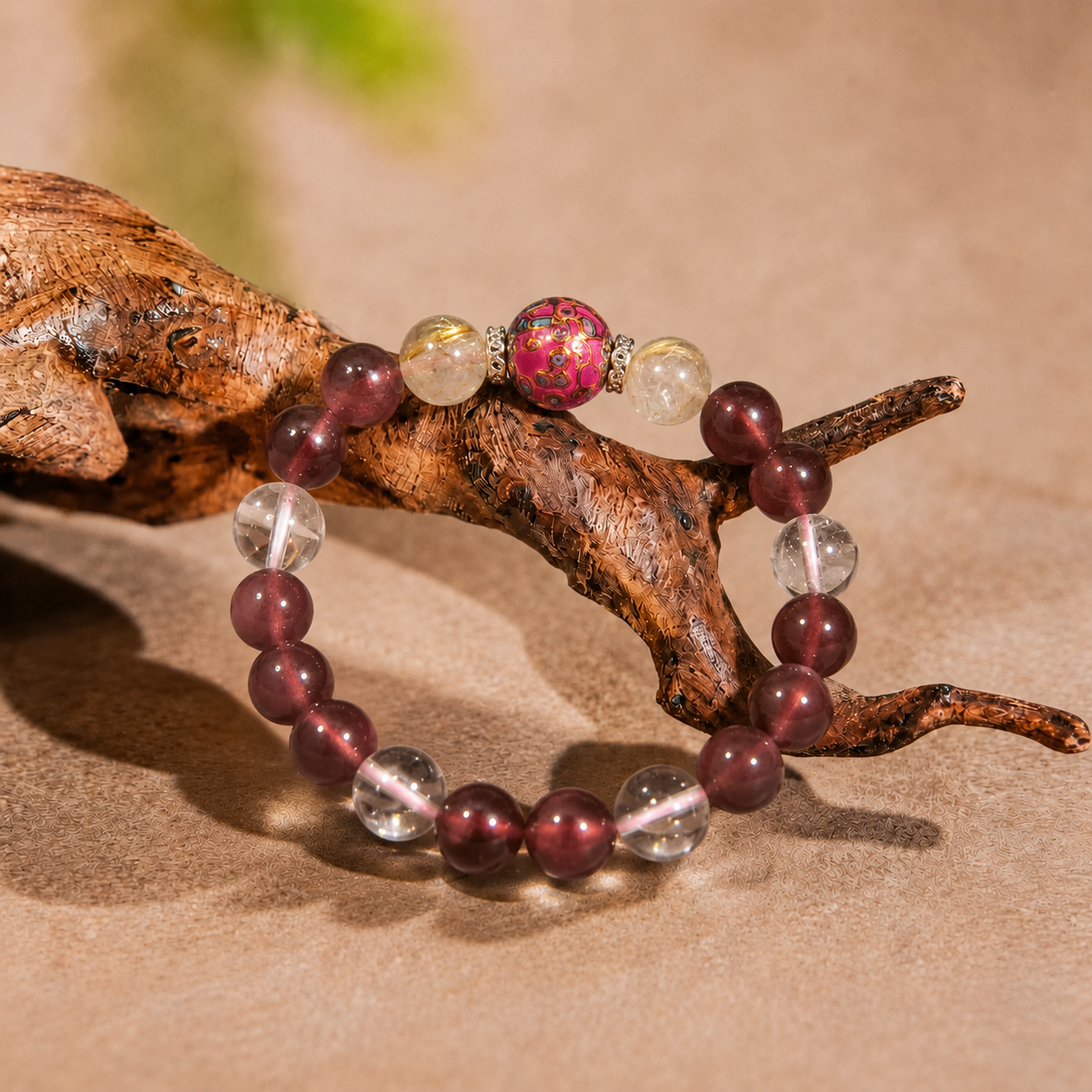 Ruby Red Rutilated Quartz & Heritage Lacquer Bracelet