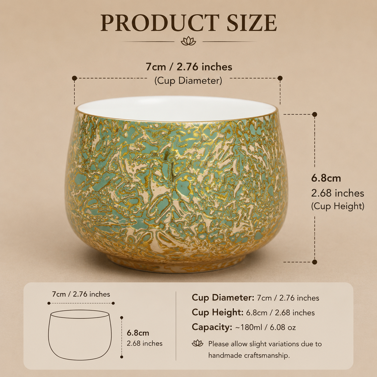 Handcrafted Turquoise & Gold Ceramic Tea Cup | Luxury Gilded Porcelain Tea Bowl