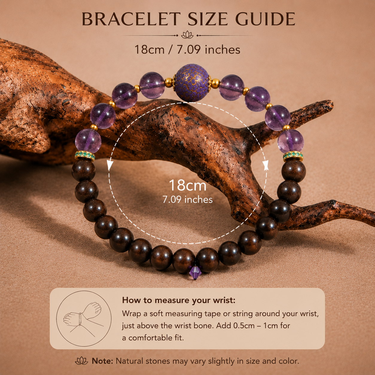 Tranquil Wisdom Crystal Bracelet – Amethyst, Agarwood & Heritage Purple Lacquer Bead