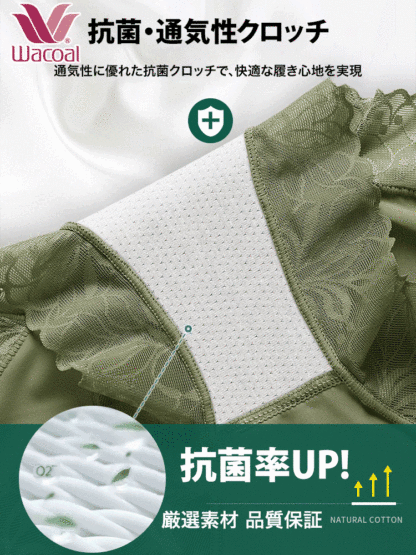Wacoal ハイウエストショーツ、3A級抗菌クロッチは抗菌防臭効果抜群！伸縮性がよく体にぴったりフィットし、巻き上がらずヒップを挟まない。お腹引き締め、ぽっこりお腹にさよなら!