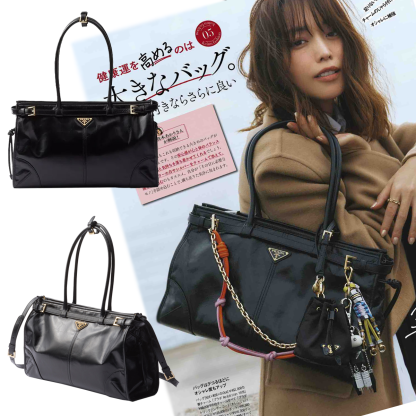 「PRADA ボニー ラージ レザー ハンドバッグ – 超人气！洗練されたデザインで魅力的な印象」