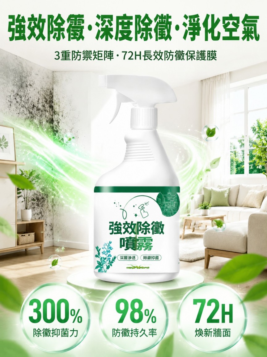 【72H極速免刷洗·黑黴壁癌終結者】強效牆體除黴淨化噴霧