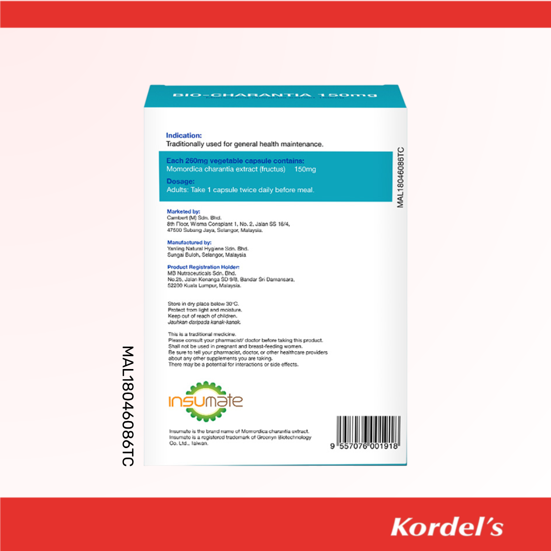  Kordel’s Bio-Charantia 150mg Vegetable Capsules