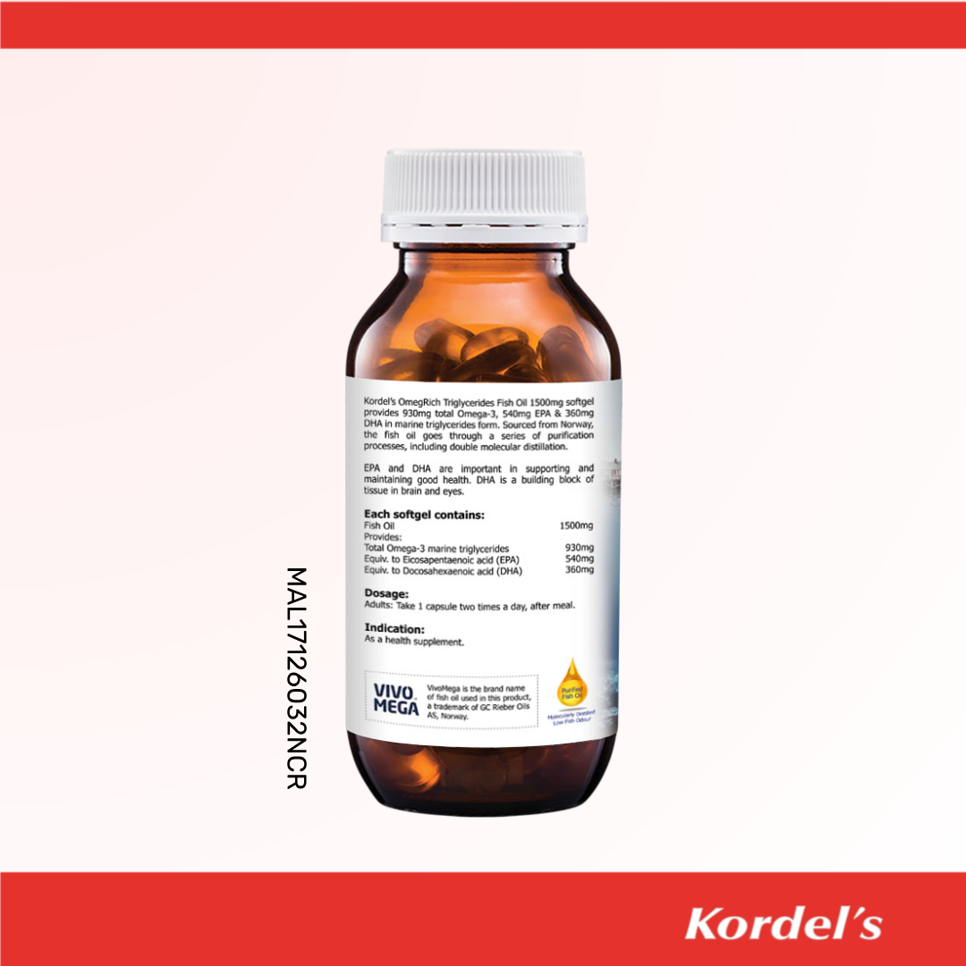 Kordel’s OmegRich Triglycerides Fish Oil 1500mg Softgels