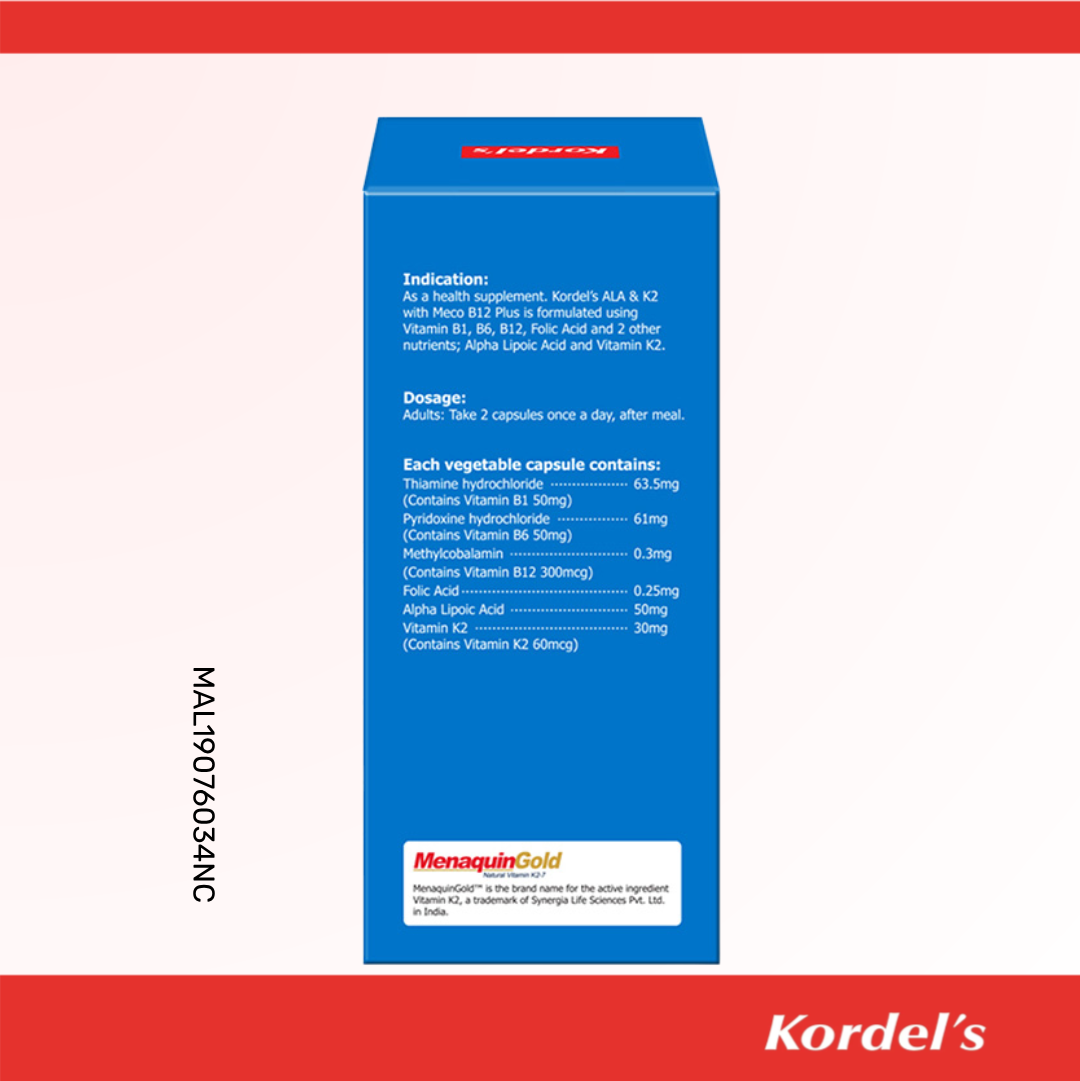 Kordel's ALA & K2 with Meco B12 Plus Vegetable Capsule