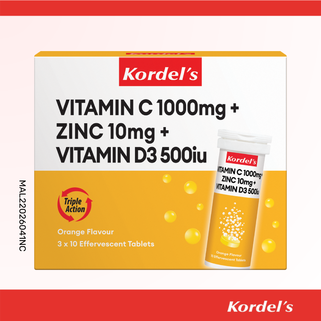 Kordel's Vitamin C 1000mg + Zinc 10mg + Vitamin D3 500IU Effervescent Tablet