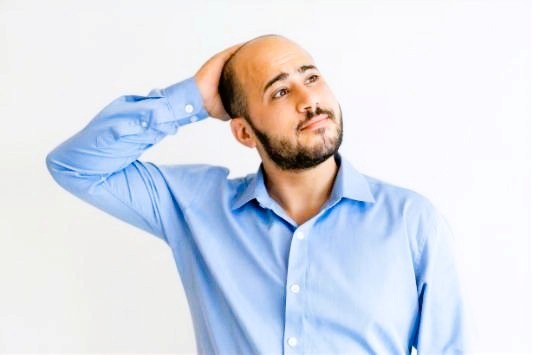 balding man blue