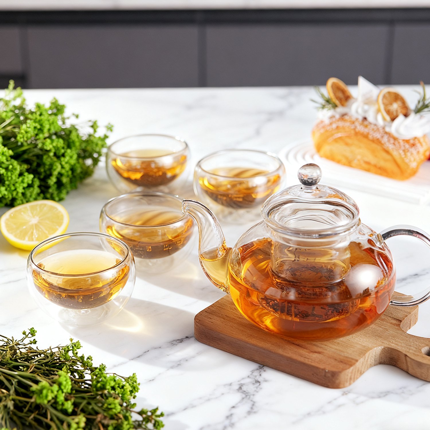 ギフト包装されたガラスティーポットセット