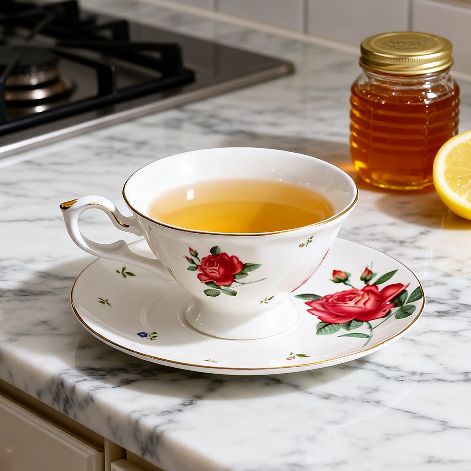 カップとソーサーの上品な模様のアップ