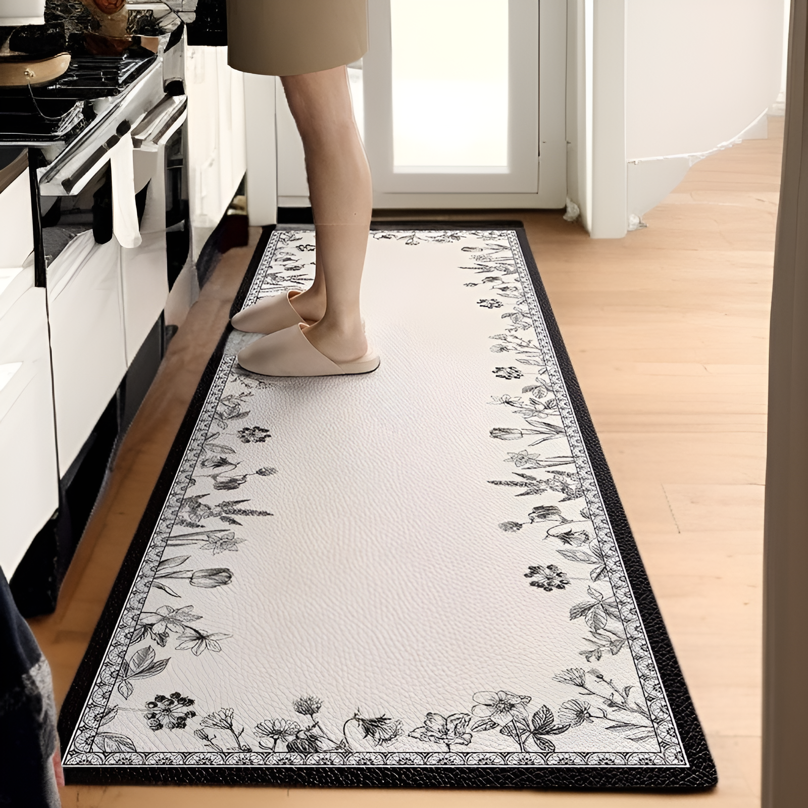 キッチンで使用中のフットレストイメージ写真