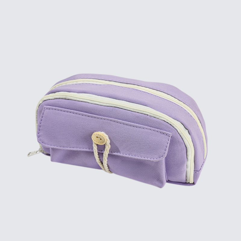 シンプルなキャンバスボタン付きペンケース