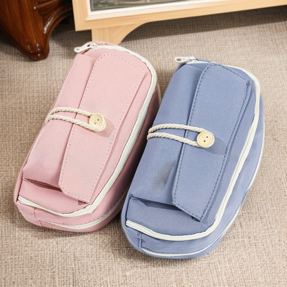 シンプルなキャンバスボタン付きペンケース