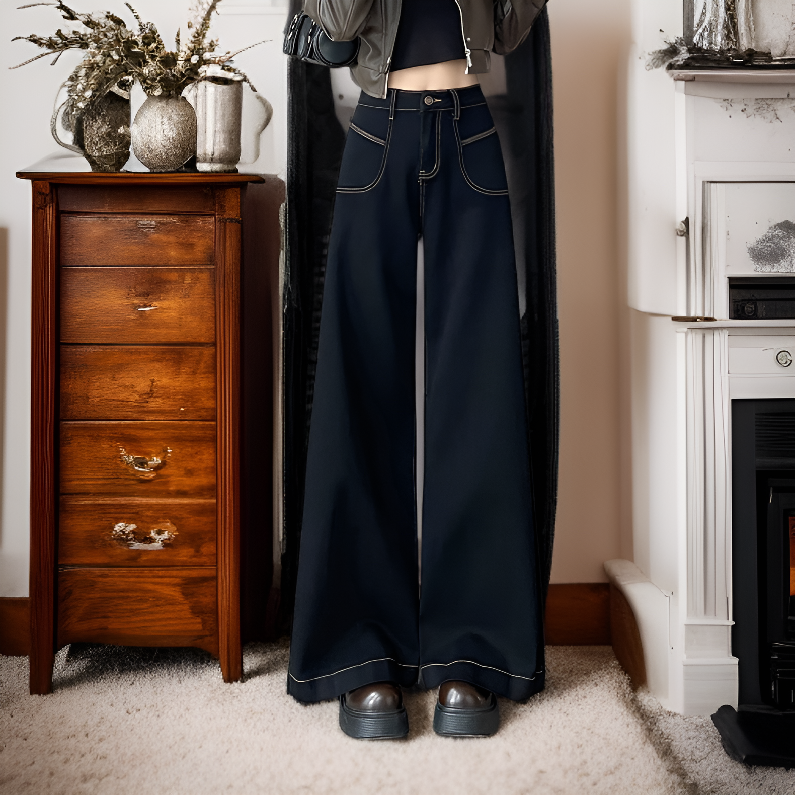 カジュアルコーデに合わせたデニムパンツ