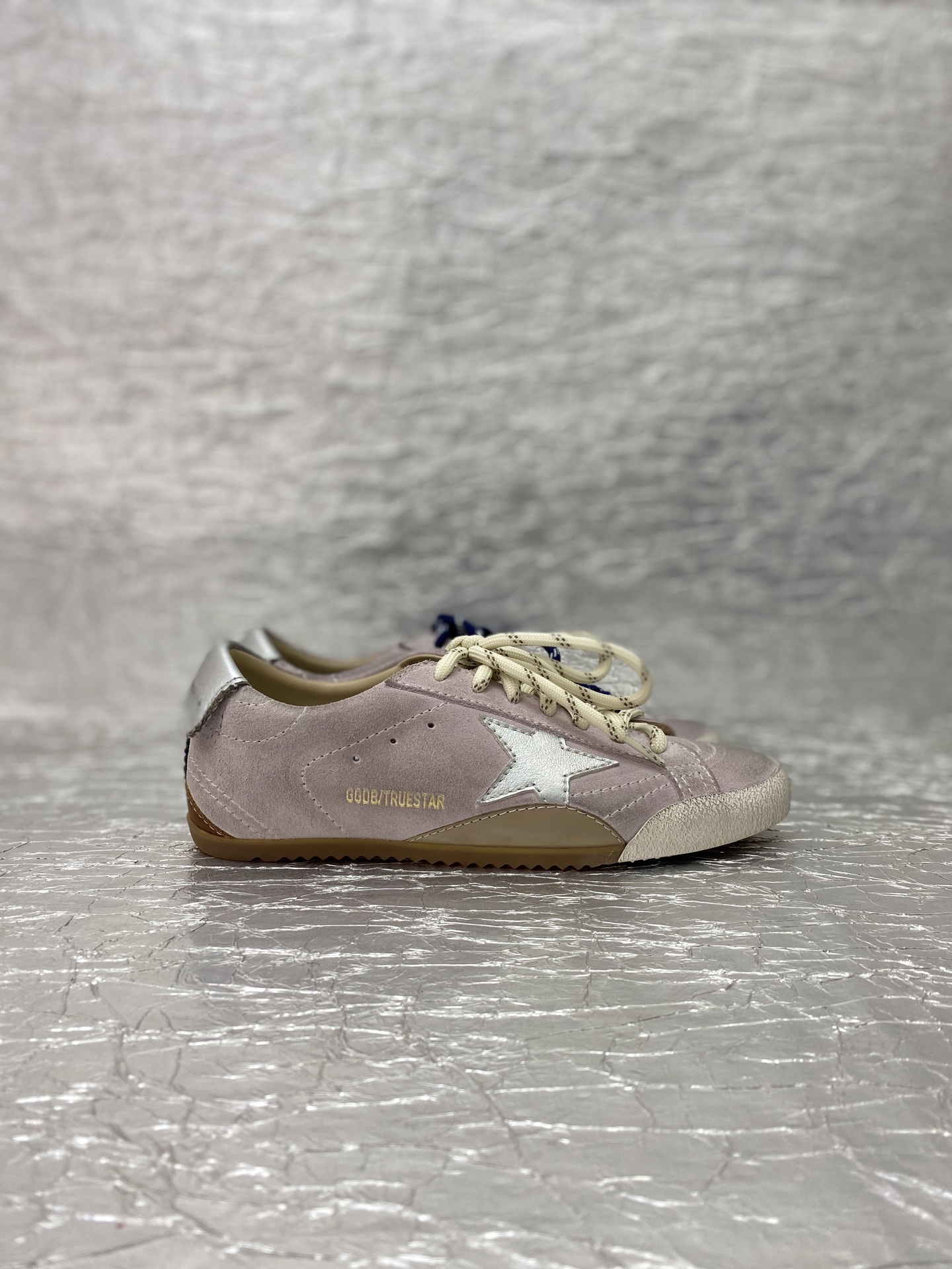 Golden Goose True-Star in pastel pink suede with silver star and heel tab