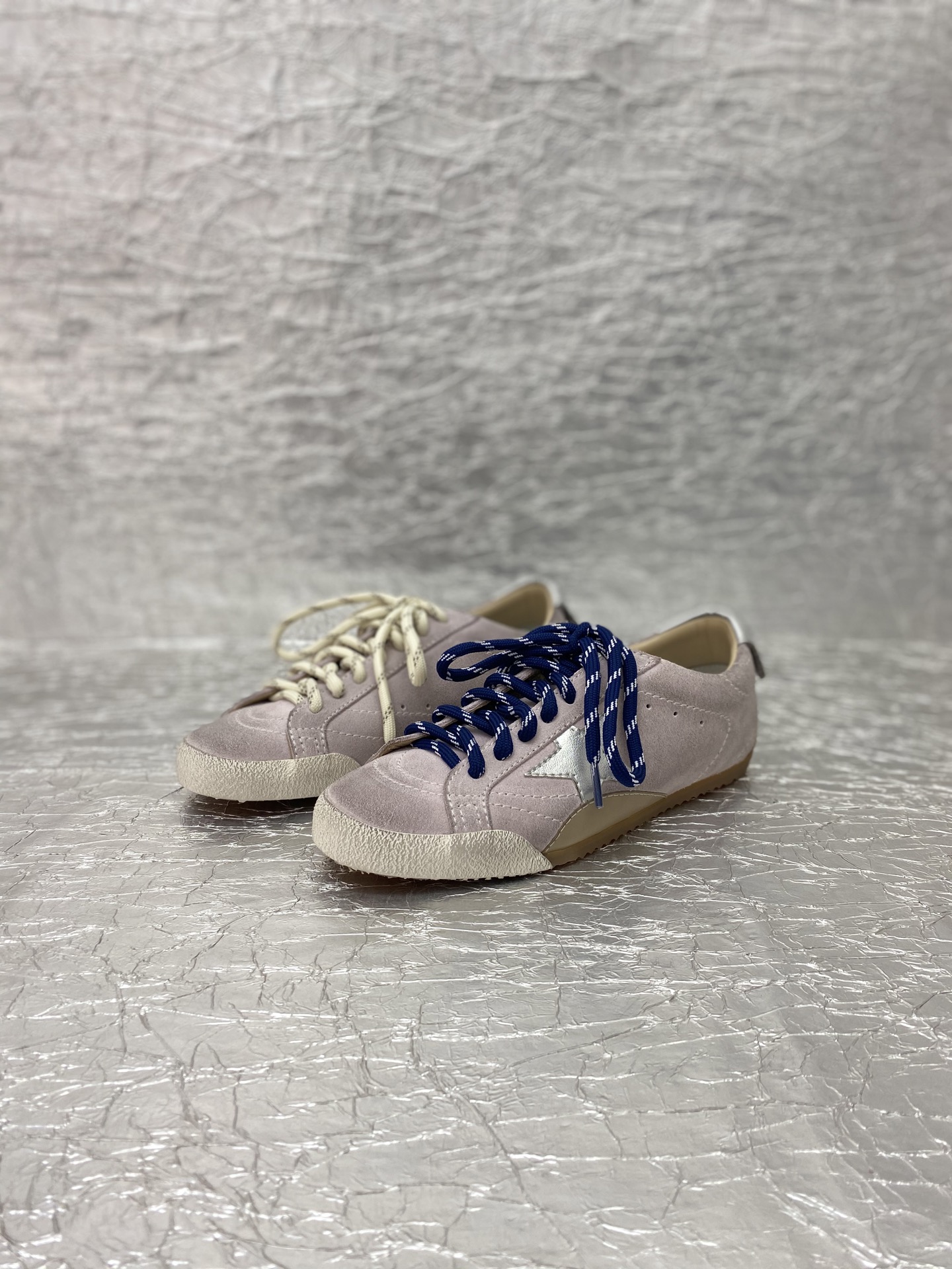 Golden Goose True-Star in pastel pink suede with silver star and heel tab