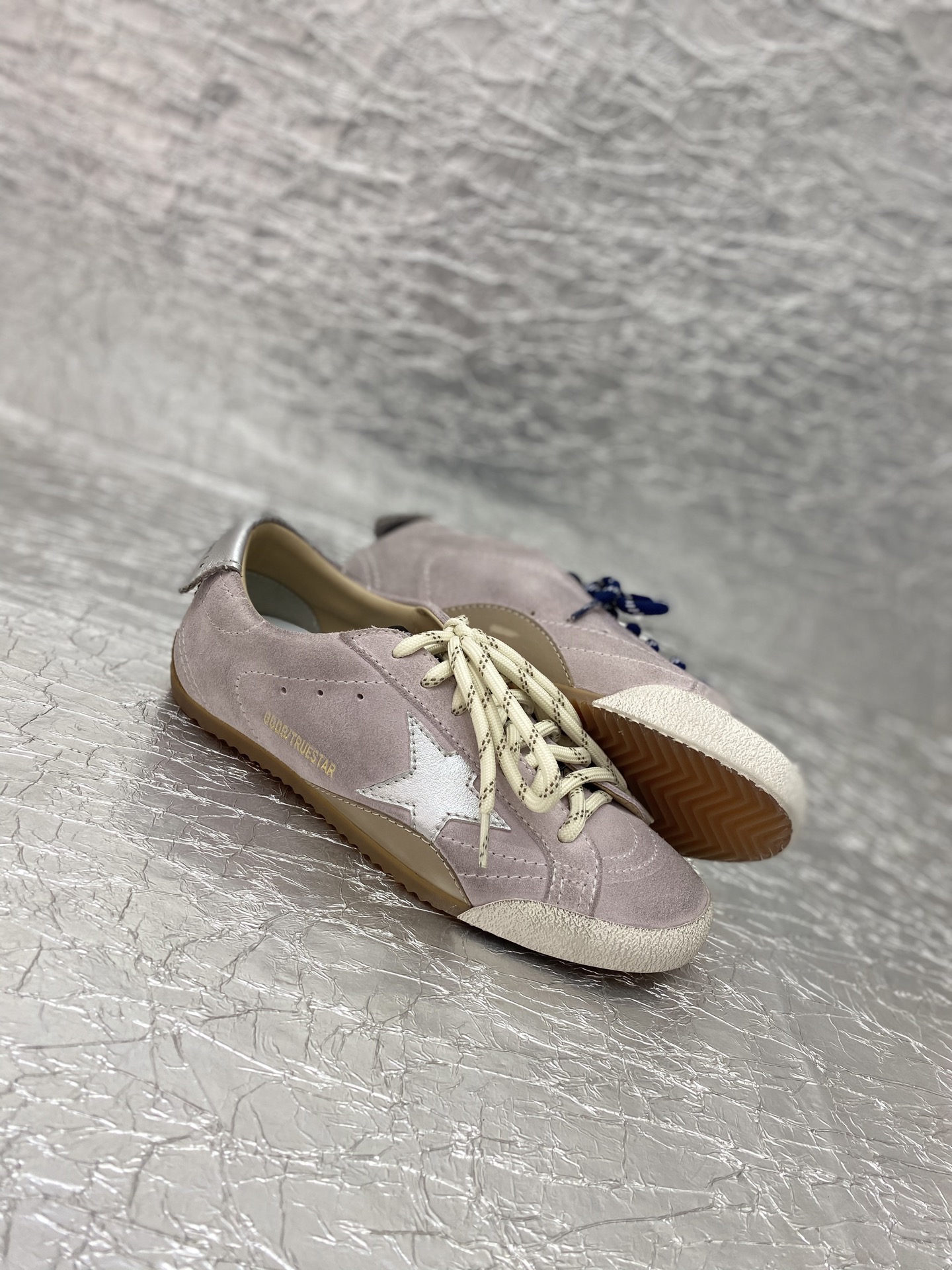 Golden Goose True-Star in pastel pink suede with silver star and heel tab