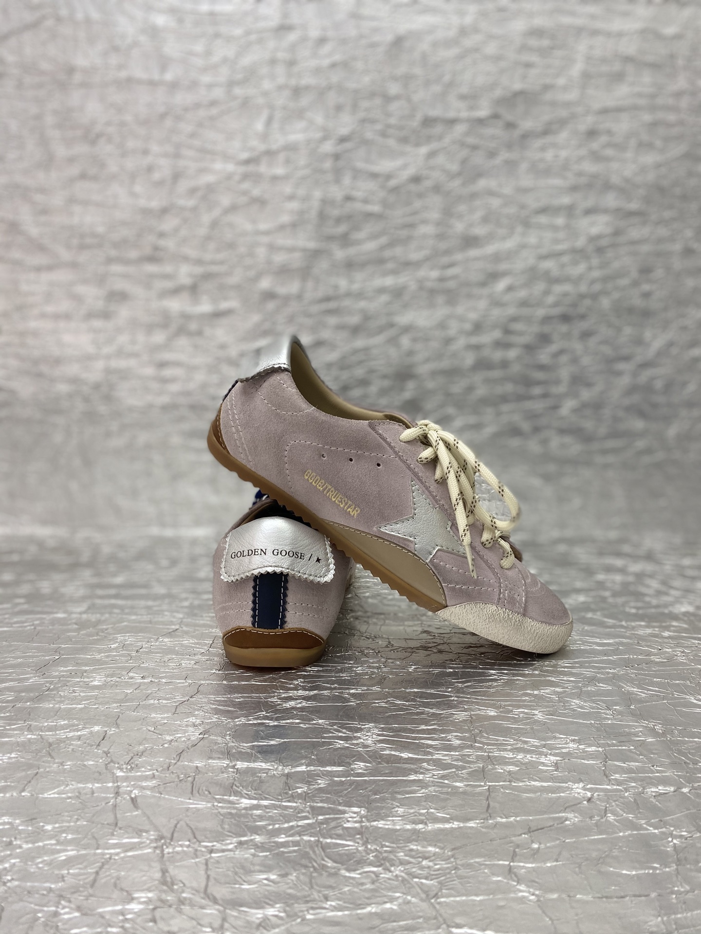 Golden Goose True-Star in pastel pink suede with silver star and heel tab