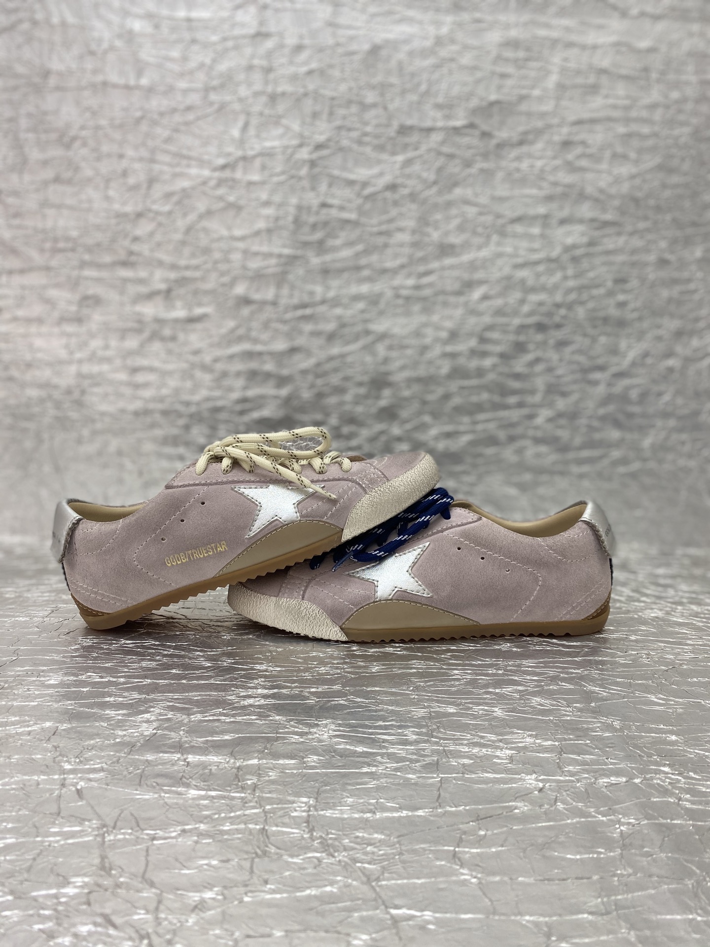 Golden Goose True-Star in pastel pink suede with silver star and heel tab