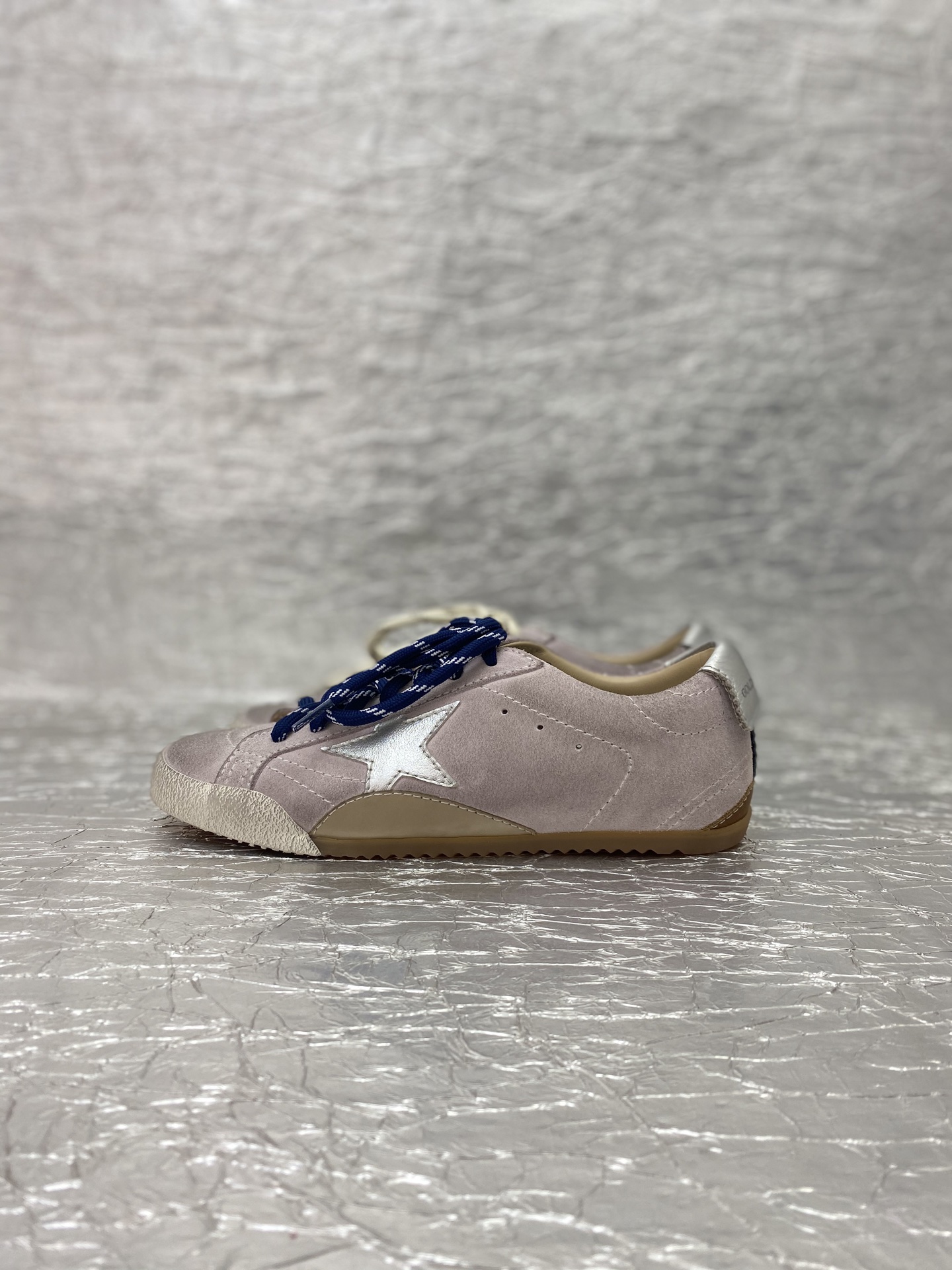 Golden Goose True-Star in pastel pink suede with silver star and heel tab