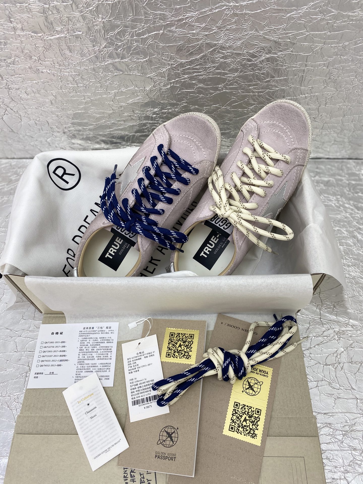 Golden Goose True-Star in pastel pink suede with silver star and heel tab