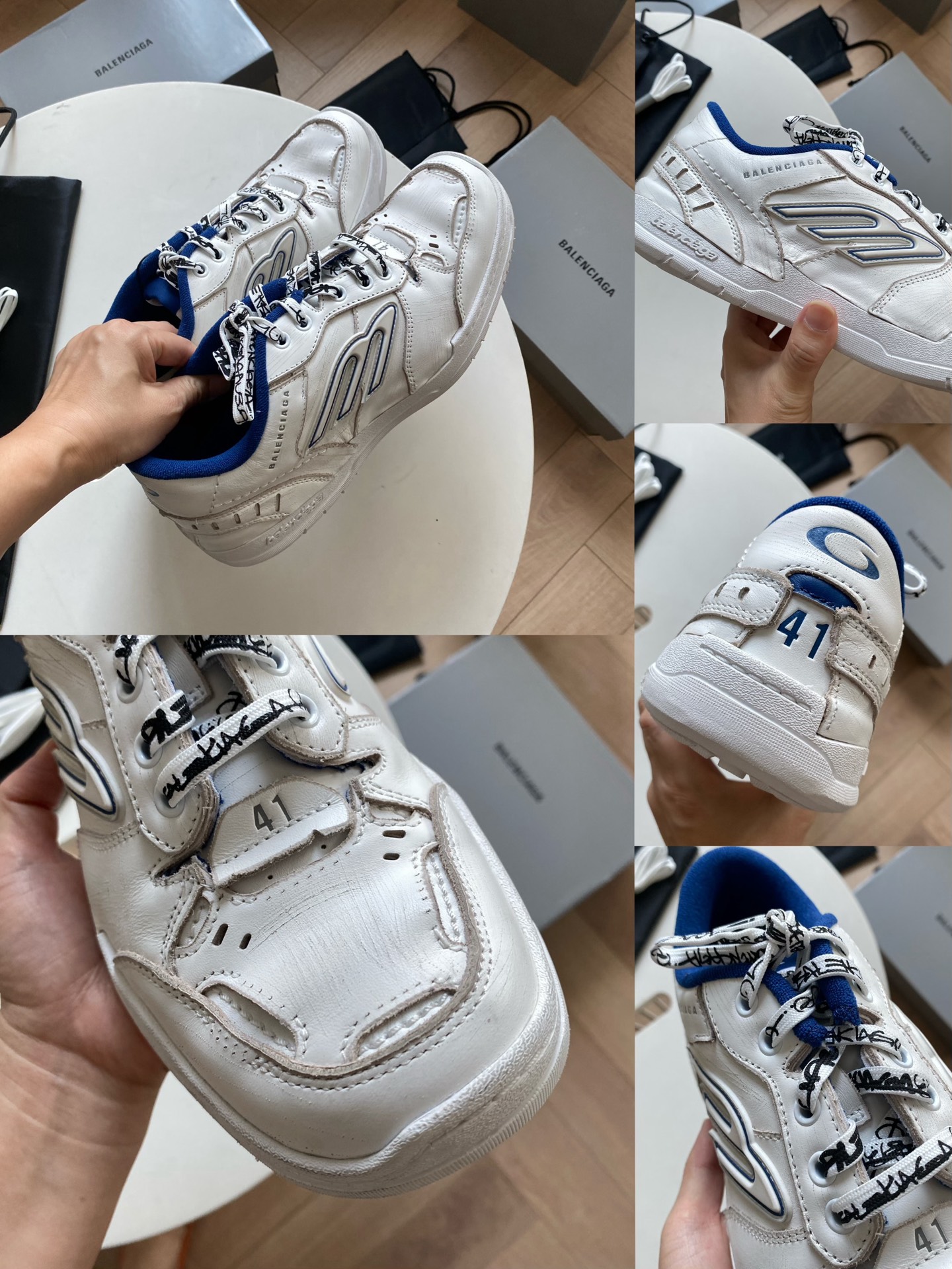 Blenciaga ホワイト/ダークブルー/グレー Hamptons Worn-out スニーカー