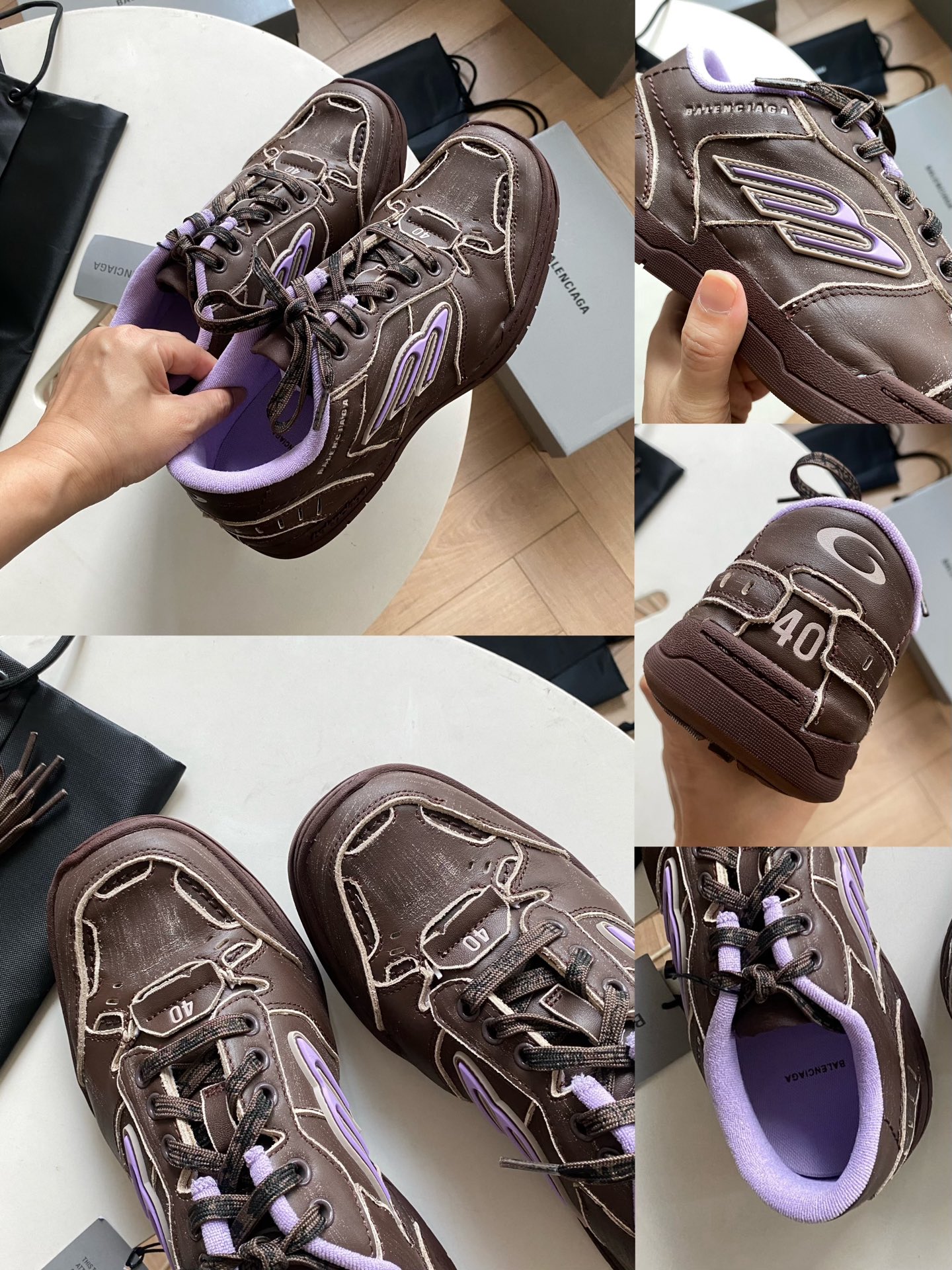 Blenciaga Hamptons Medium Worn-out Sneaker in Brown/lilac