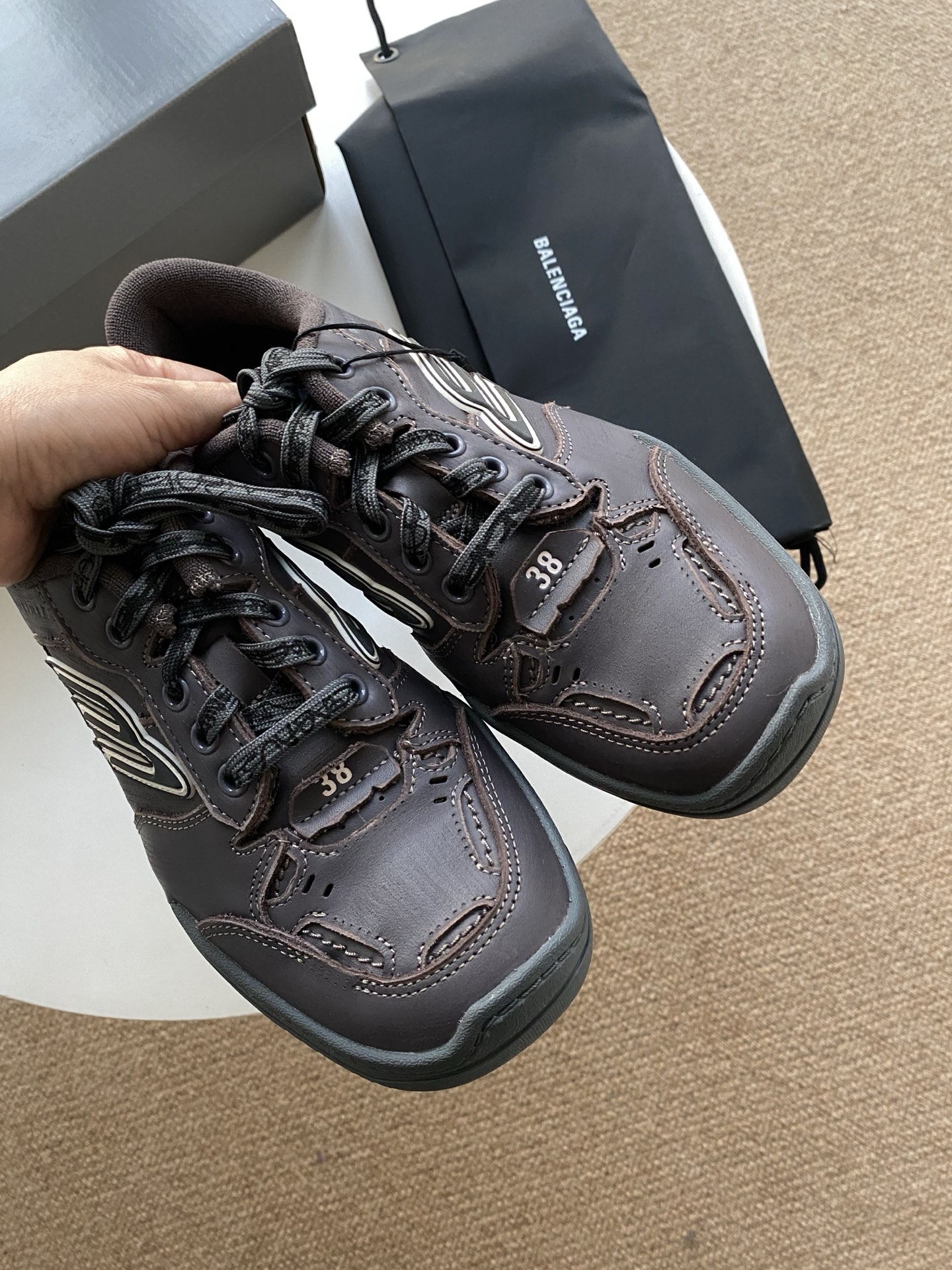 Blenciaga Hamptons Medium Worn-out Sneaker in Brown/lilac