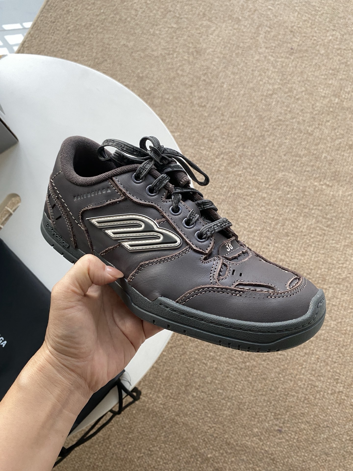 Blenciaga Hamptons Medium Worn-out Sneaker in Brown/lilac