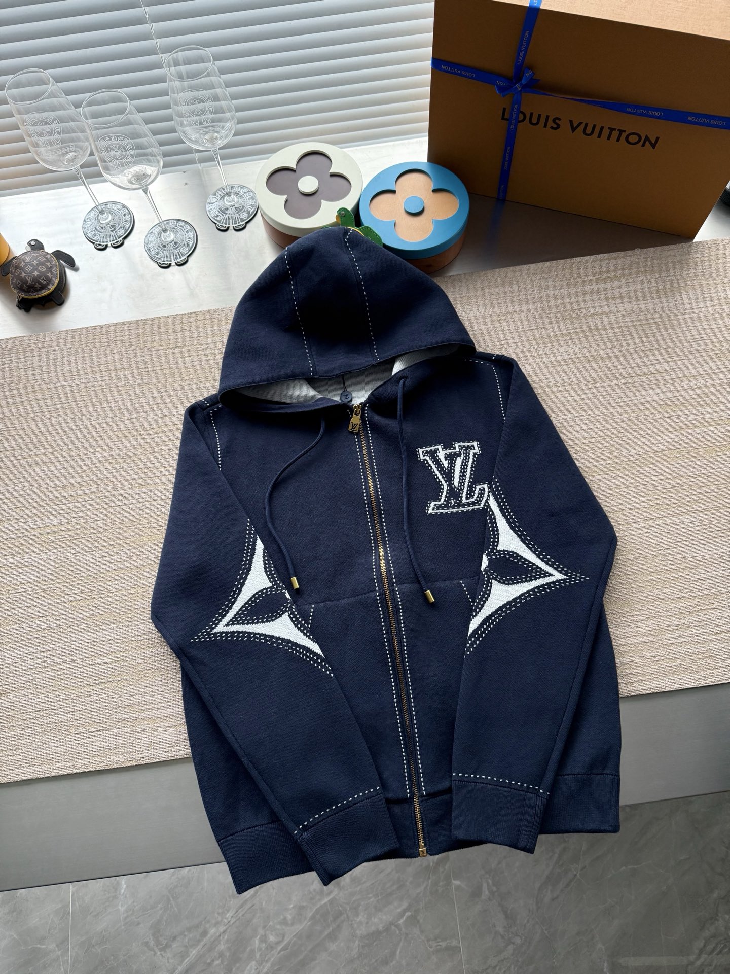 1AIWEP グラフィック インターシャ ジップコットンパーカ