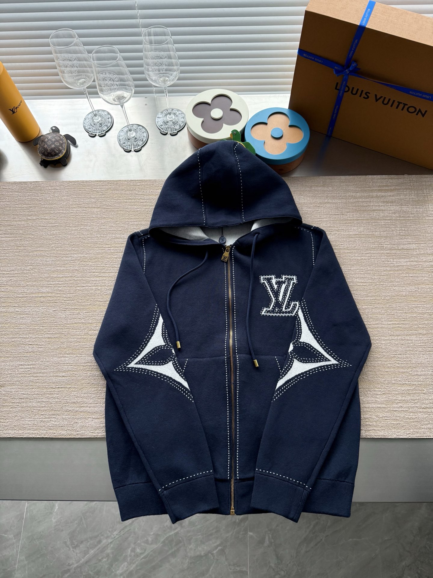 1AIWEP グラフィック インターシャ ジップコットンパーカ