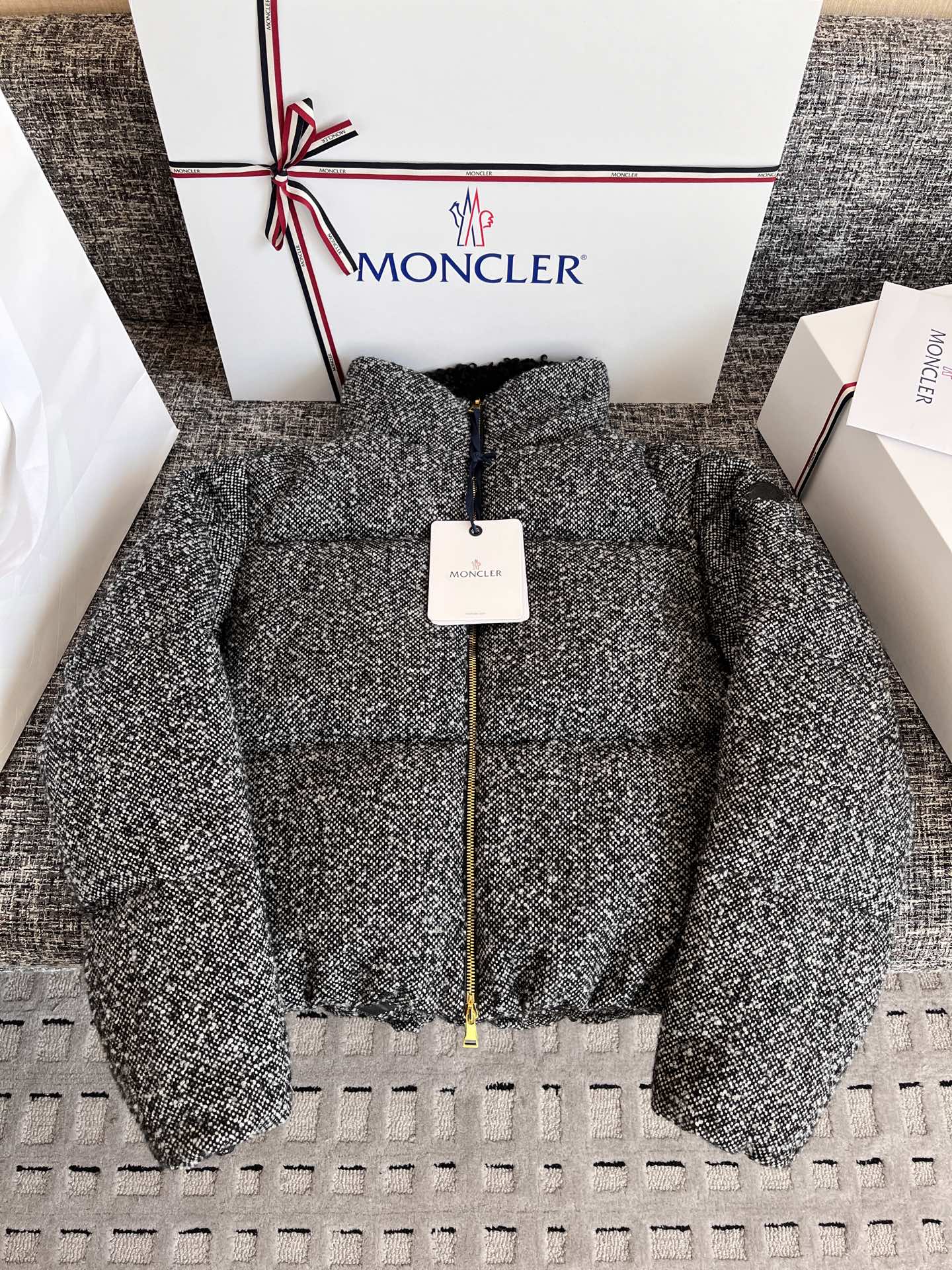 Moncler Brezesse Wool Bouclé Short Down Jacket