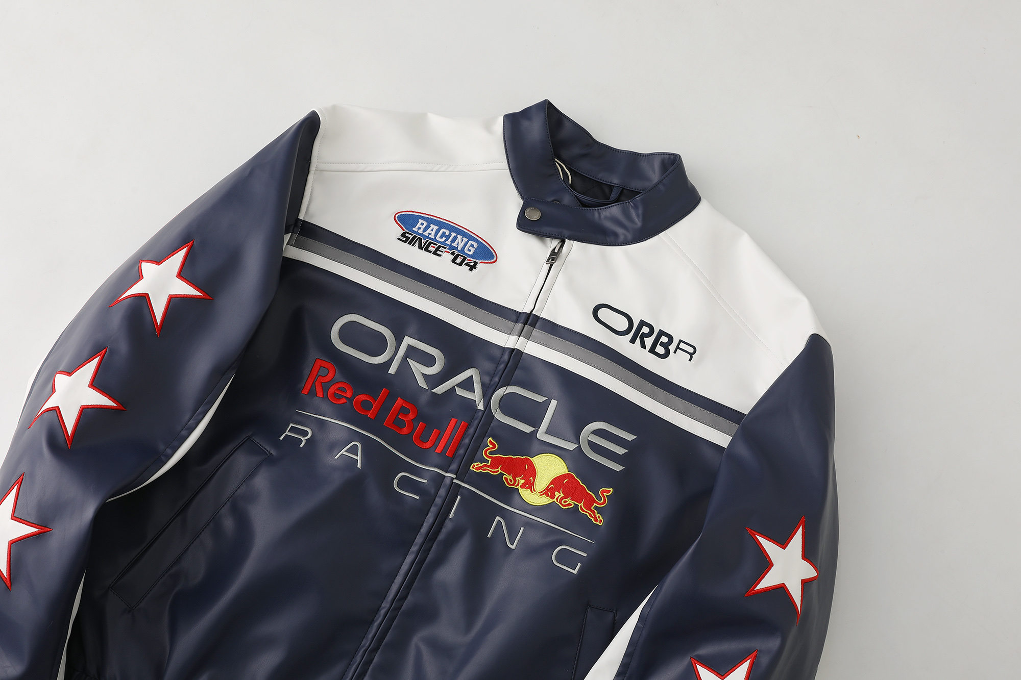 Red Bull Racing themed leather jacket