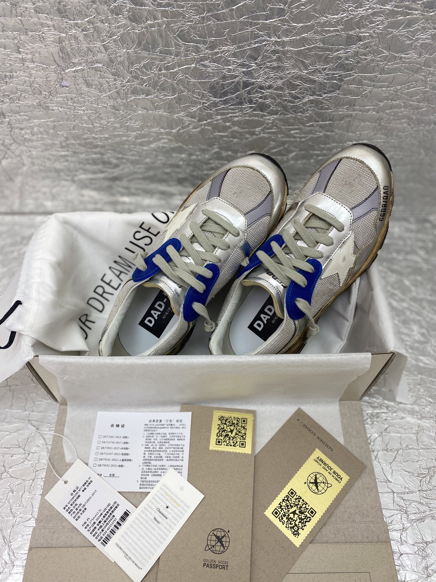 Golden Goose Dad-Star Silver White Blue Grey