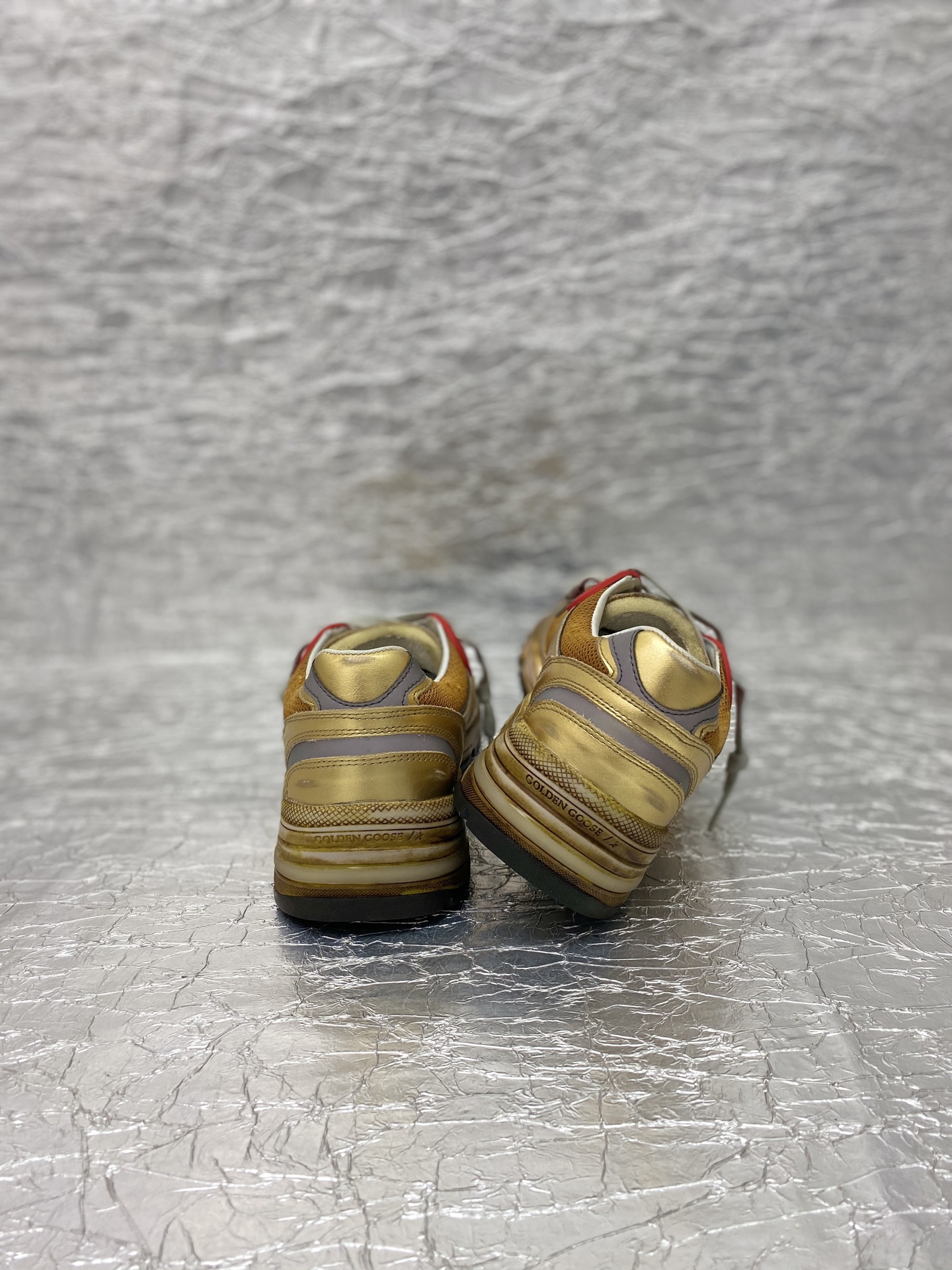 Golden Goose Dad-Star in mesh and gold foiled leather with white leather star