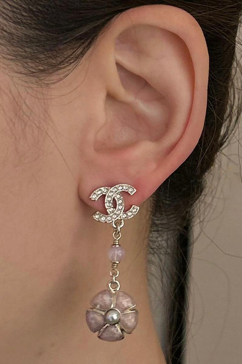 CHANEL 26C Camellia Drop Earrings