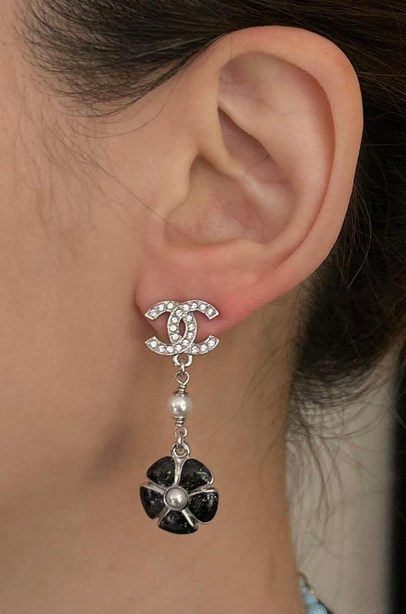 CHANEL 26C Camellia Drop Earrings