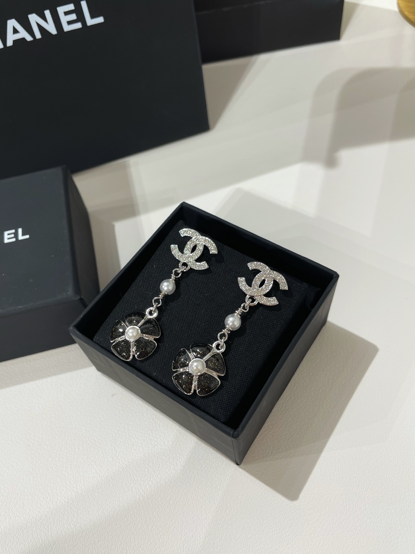 CHANEL 26C Camellia Drop Earrings