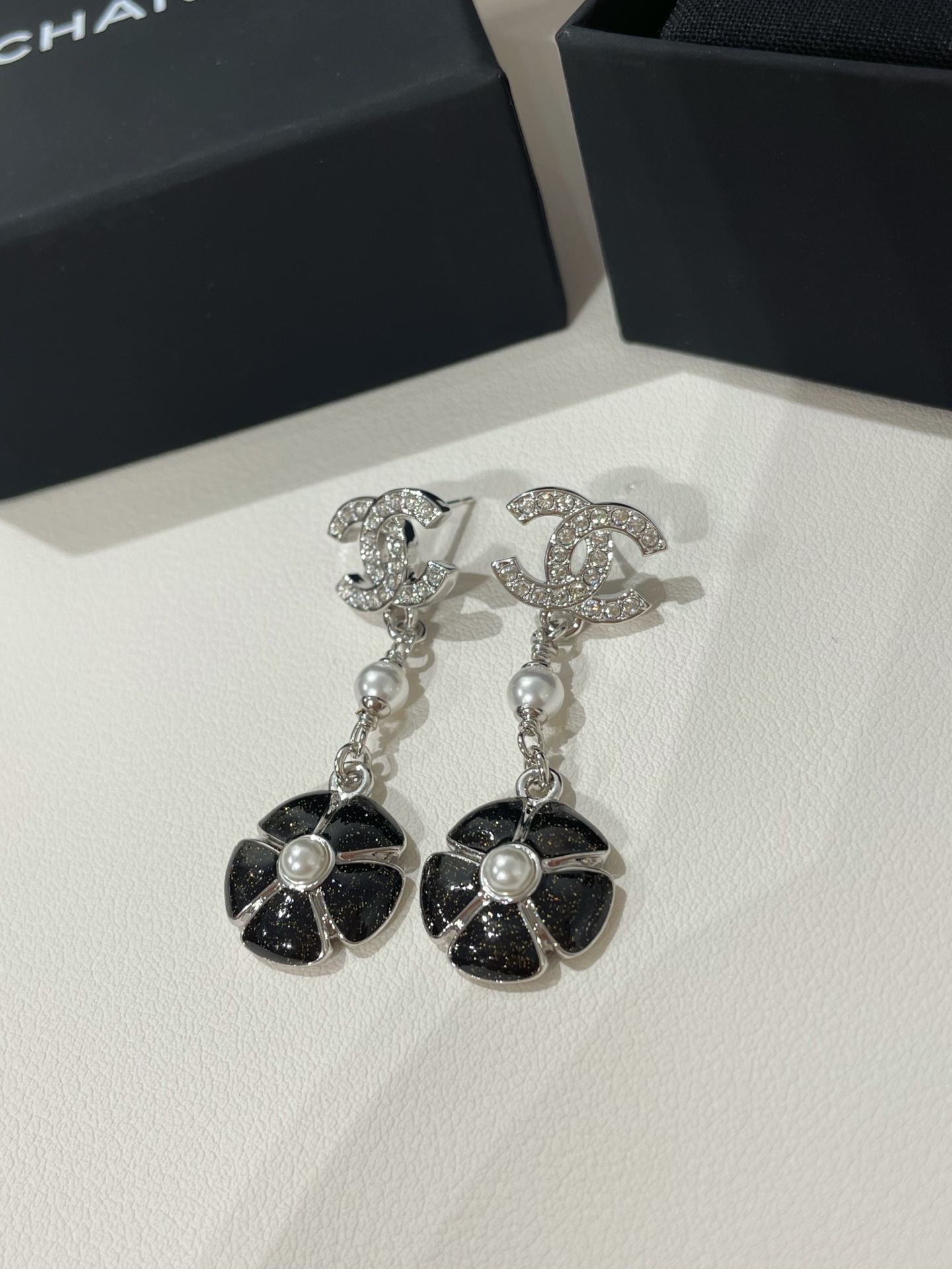 CHANEL 26C Camellia Drop Earrings