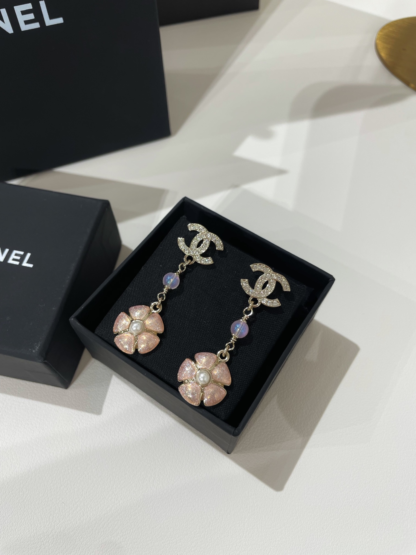 CHANEL 26C Camellia Drop Earrings