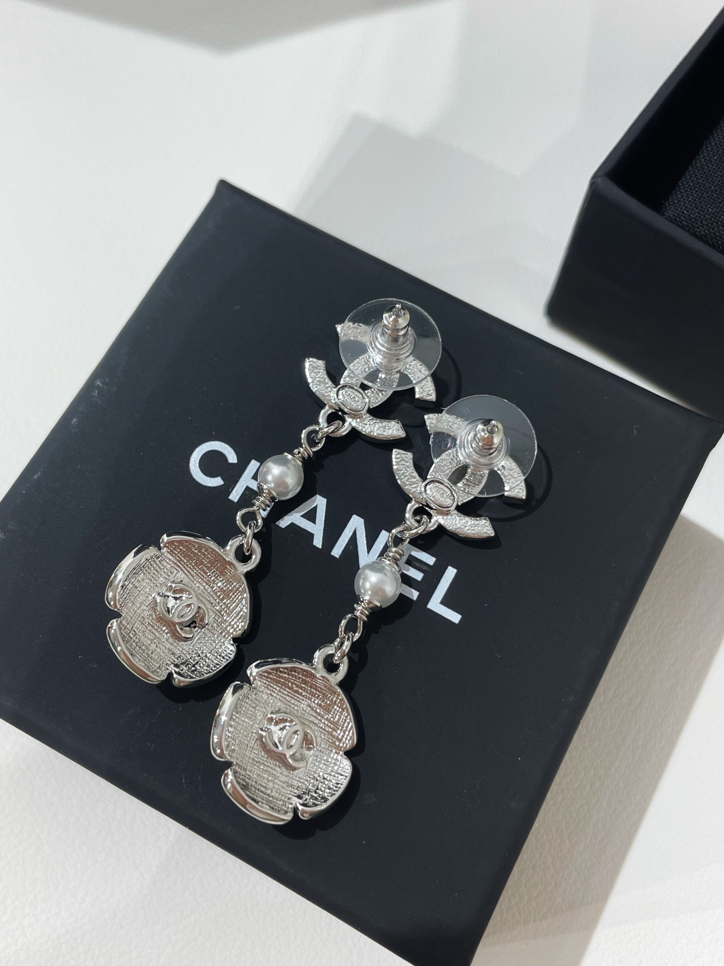 CHANEL 26C Camellia Drop Earrings