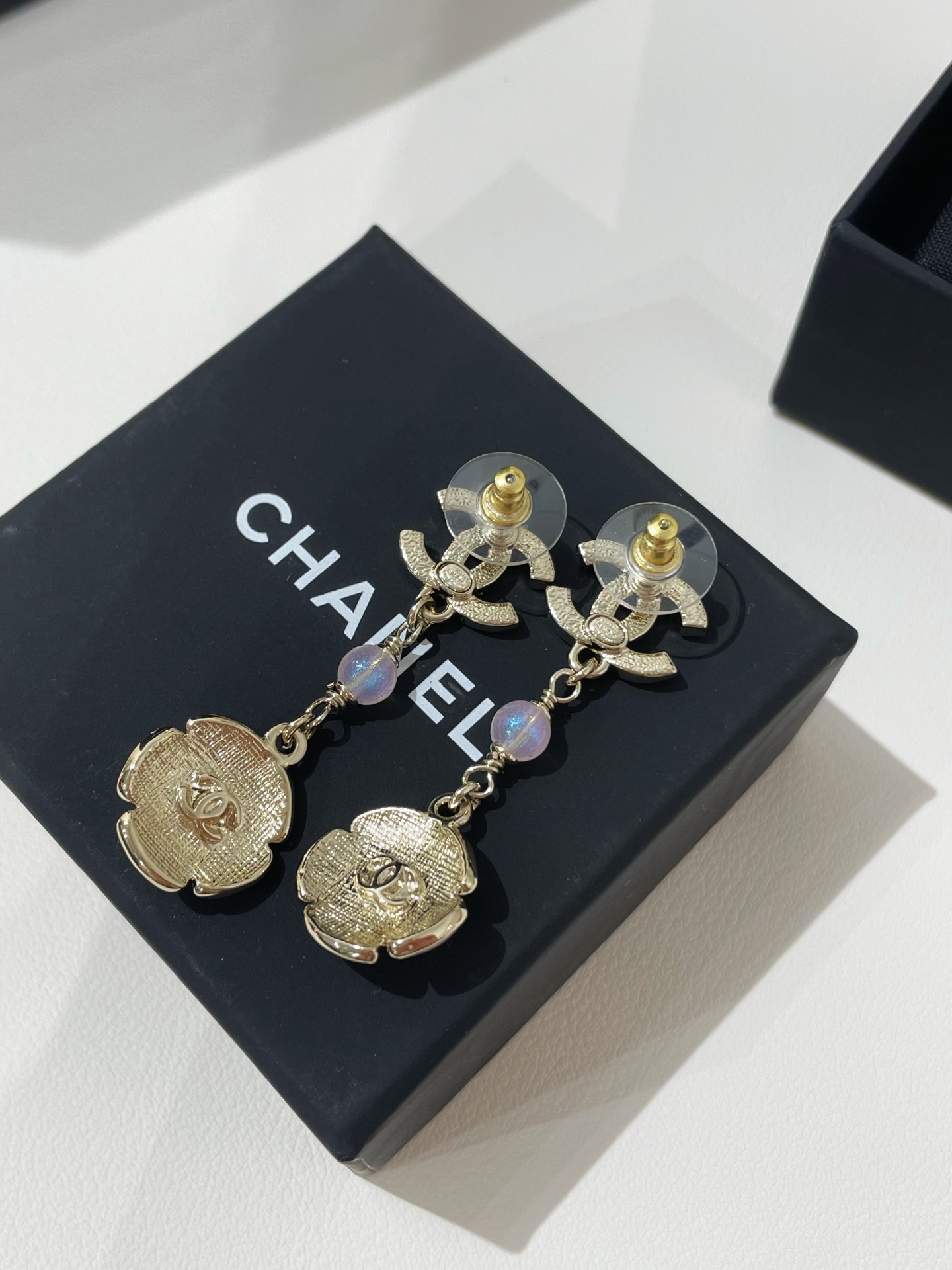 CHANEL 26C Camellia Drop Earrings
