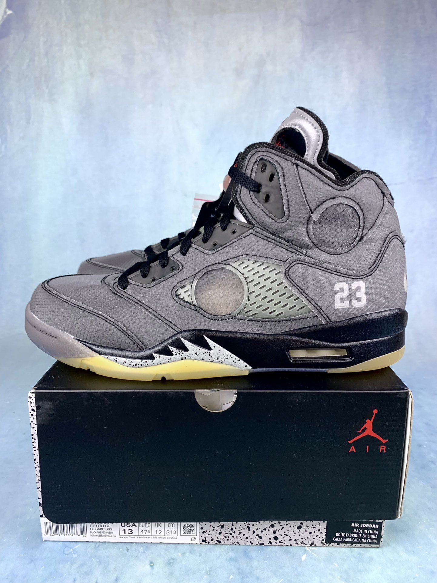 【LJR】Off-White × Nike Air Jordan 5 "Black/Muslin/Fire Red"