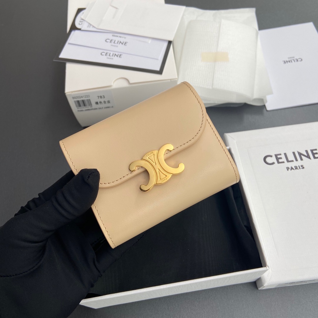 CELINE スモール フラップウォレット トリオンフ / シャイニーカーフスキン