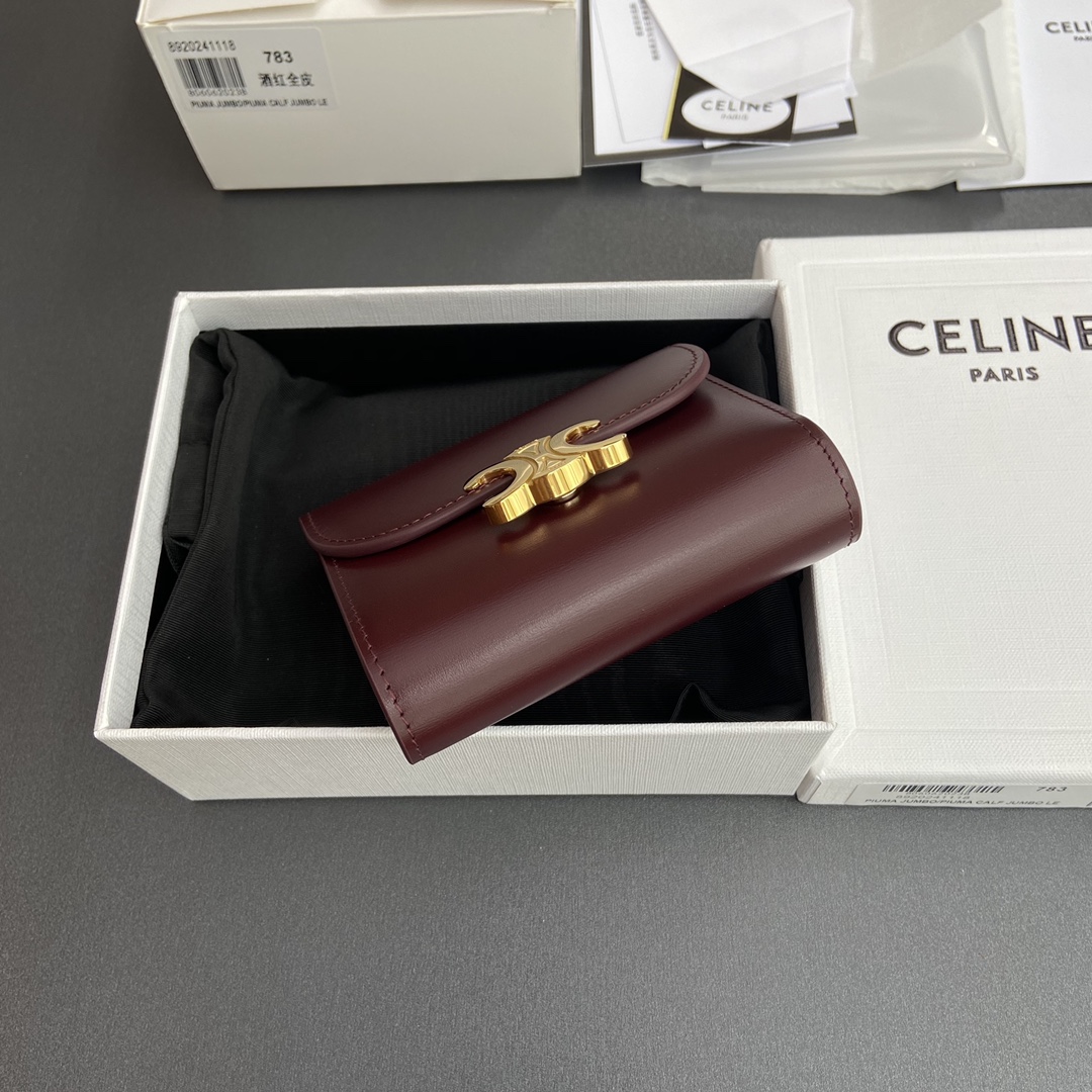 CELINE スモール フラップウォレット トリオンフ / シャイニーカーフスキン