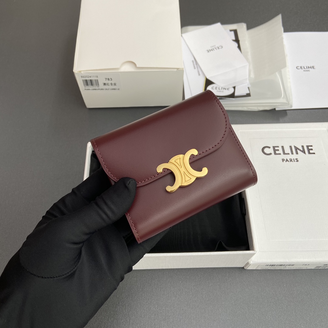 CELINE スモール フラップウォレット トリオンフ / シャイニーカーフスキン
