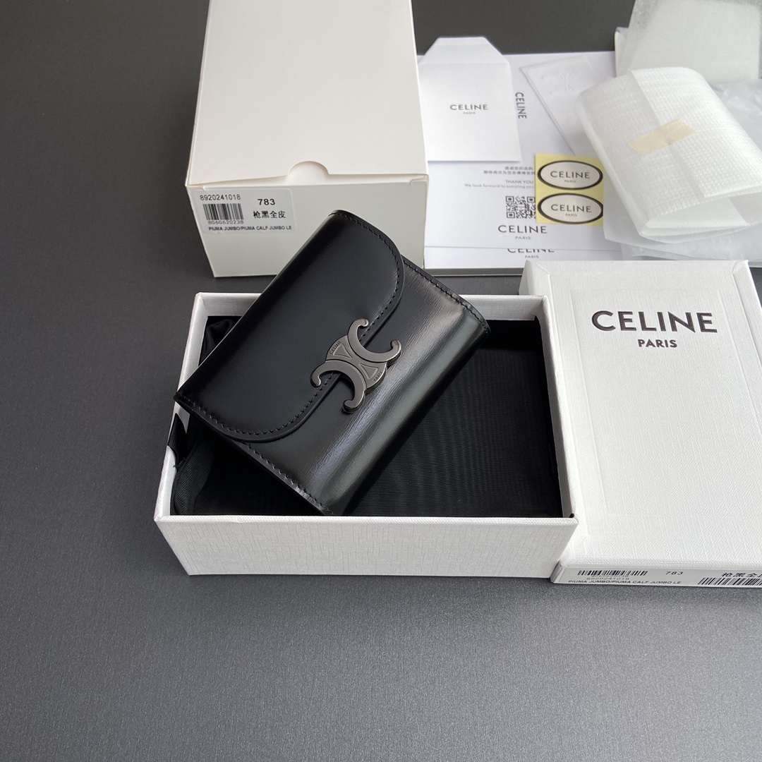 CELINE スモール フラップウォレット トリオンフ / シャイニーカーフスキン