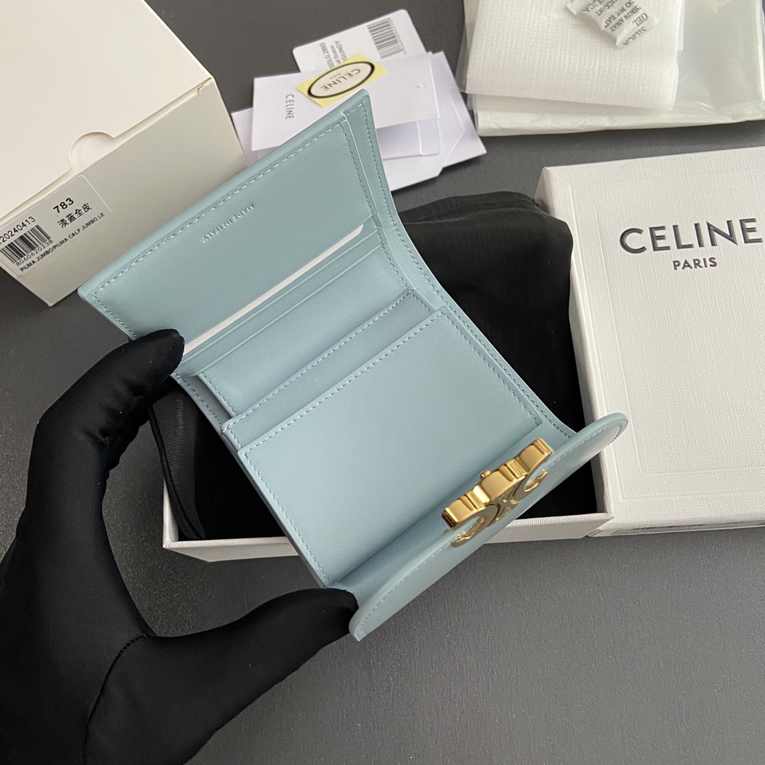 CELINE スモール フラップウォレット トリオンフ / シャイニーカーフスキン