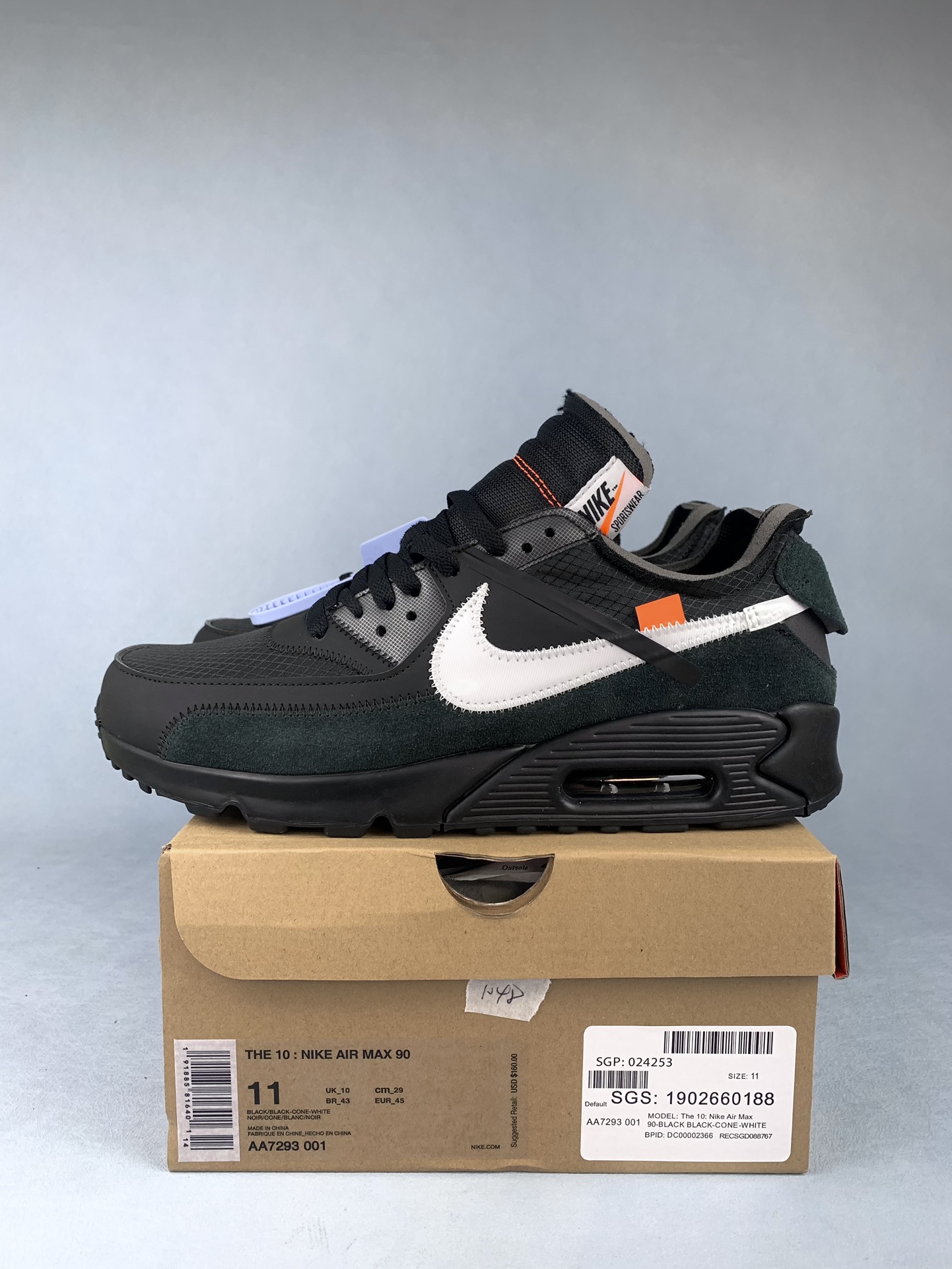 Off-White × Nike Air Max 90 "Black/Black-Cone-White"