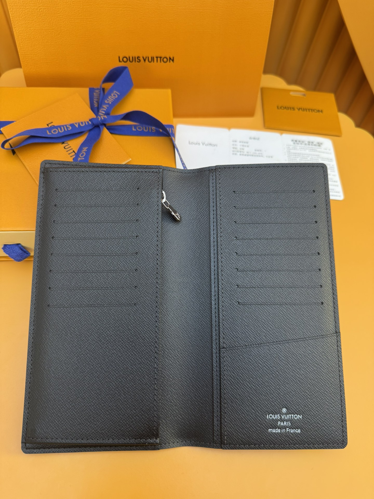 LOUIS VUITTON Brazza Wallet - Classic Monogram Canvas with Taurillon Leather & Cowhide, Long Wallet for Men, Black & Blue